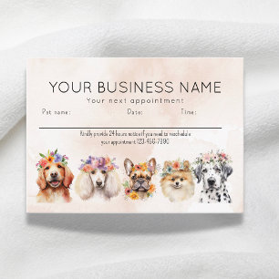 Adorable Watercolor Dogs Flowers, Beige Appointment Card