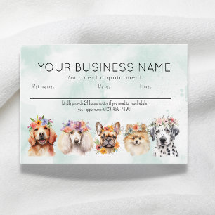 Adorable Watercolor Dogs Flowers, Green Appointment Card