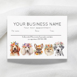 Adorable Watercolor Dogs Flowers, White Appointment Card