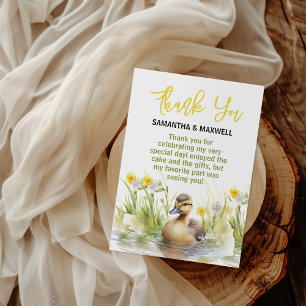 Adorable Watercolor Duck Baby Boy Shower Thank You Card