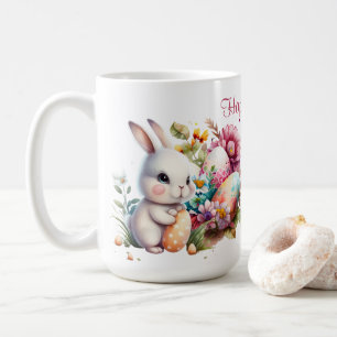 Adorable Watercolor Easter Bunny And Text Coffee Mug