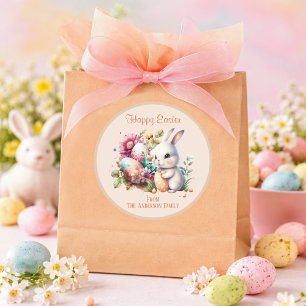 Adorable Watercolor Easter Bunny Tan Classic Round Sticker