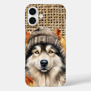ADORABLE WATERCOLOR FALL SIBERIAN HUSKY DOG iPhone 16 PLUS CASE