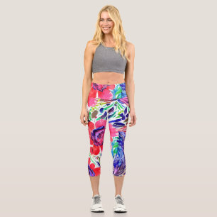 Adorable watercolor flora Pink blue white Capri Leggings