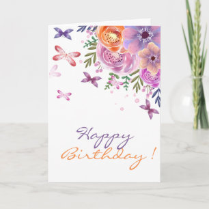 Adorable Watercolor Flowers Butterflies Card