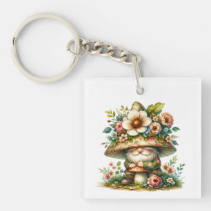 Adorable Watercolor Garden Gnome  Key Ring
