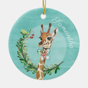 Adorable Watercolor Giraffe Personalised Ceramic Ornament