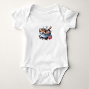 Adorable Watercolor Kitten in Ramen Bowl – Soft Wh Baby Bodysuit