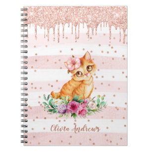 Adorable Watercolor Kitten Pink Girly Notebook