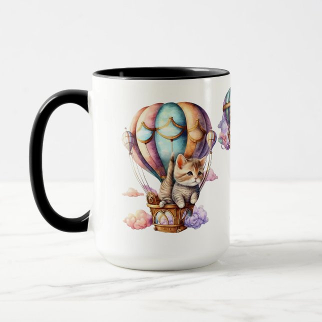 ADORABLE WATERCOLOR KITTENS IN HOT AIR BALLOONS MUG (Left)