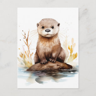 Adorable Watercolor Otter Postcard