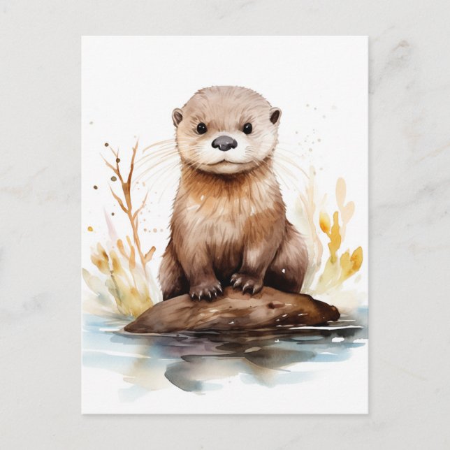 Adorable Watercolor Otter Postcard (Front)
