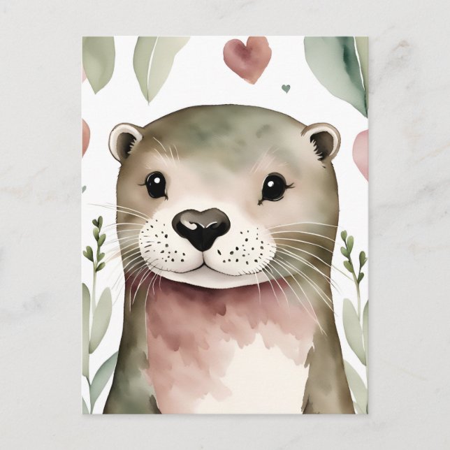 Adorable Watercolor Otter Postcard (Front)
