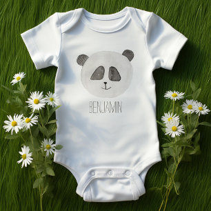 Adorable Watercolor Panda Bear Baby Bodysuit