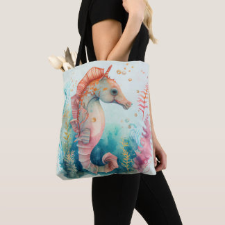 ADORABLE WATERCOLOR PASTEL SEAHORSES TOTE BAG