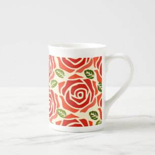 Adorable watercolor pattern roses cute red white bone china mug