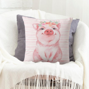 Adorable Watercolor Pig Cushion