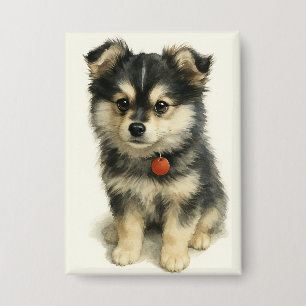 Adorable Watercolor Pomchi Puppy Portrait