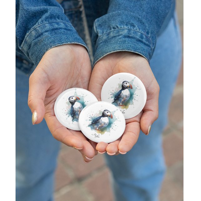 Adorable Watercolor Puffin, custom 3 Cm Round Badge (Creator Uploaded)