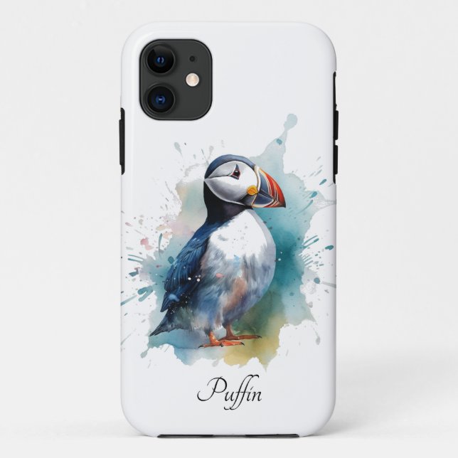 Adorable Watercolor Puffin, custom Case-Mate iPhone Case (Back)