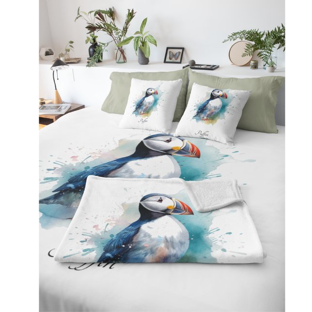 Adorable Watercolor Puffin, custom Cushion (Creator Uploaded)