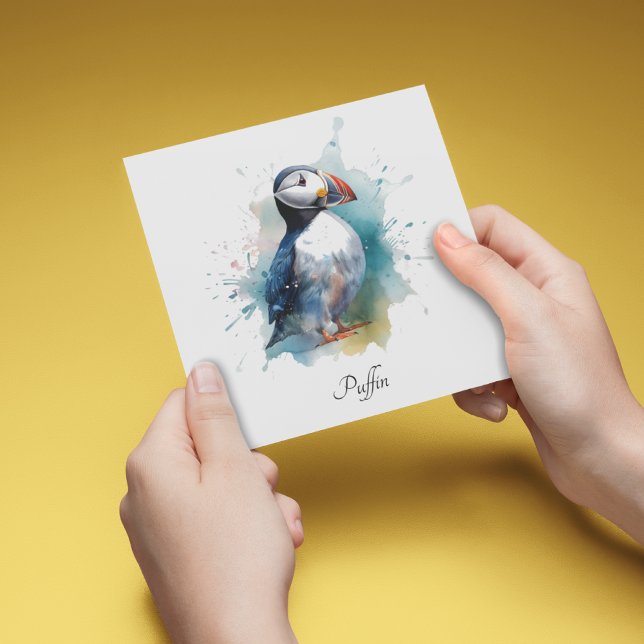 Adorable Watercolor Puffin, custom Holiday Card (Creator Uploaded)