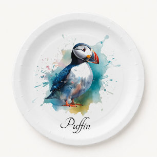 Adorable Watercolor Puffin, custom Paper Plate