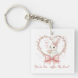 Adorable Watercolor Rabbit  - Customizable Text Key Ring