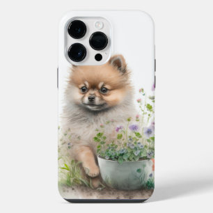 ADORABLE WATERCOLOR RED POMERANIAN PUPPY DOG iPhone 14 PRO MAX CASE