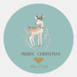 Adorable Watercolor Reindeer,Heart Classic Round Sticker