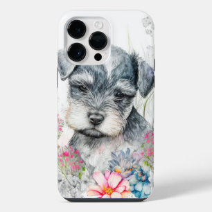 ADORABLE WATERCOLOR SCHNAUZER PUPPY DOG iPhone 14 PRO MAX CASE