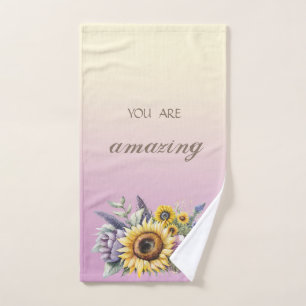 Adorable Watercolor Sunflower You Are Amazing Bath Towel Set