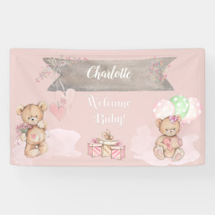 Adorable Watercolor Teddy Bear Baby Shower Banner