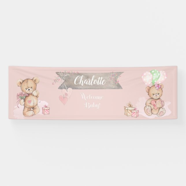 Adorable Watercolor Teddy Bear Baby Shower Banner (Horizontal)