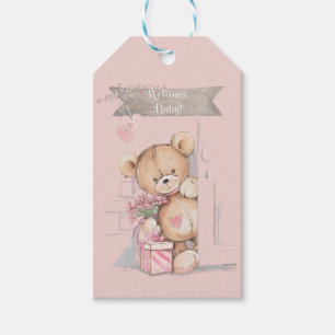 Adorable Watercolor Teddy Bear Baby Shower Gift Tags