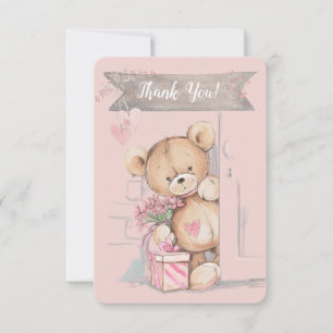 Adorable Watercolor Teddy Bear Baby Shower Thank You Card