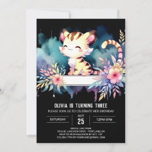 Adorable Watercolor Tiger Birthday Invitation