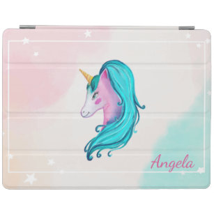 Adorable Watercolor Unicorn Magical Stars Ombre iPad Cover