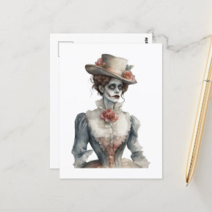 Adorable Watercolor Victorian Zombie Woman Postcard