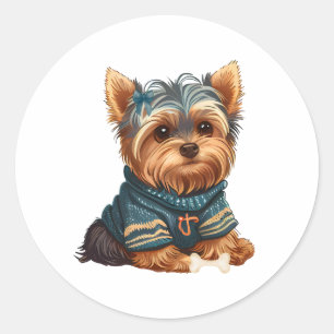Adorable Watercolor Yorkshire Terrier Puppy Classic Round Sticker