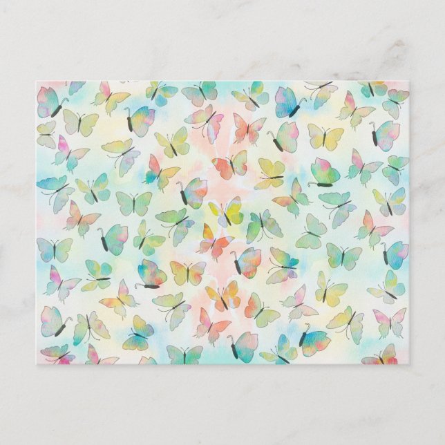 Adorable watercolors paint butterflies pattern postcard (Front)