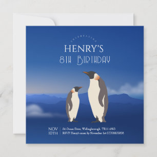 Adorable Watercolour Penguin Arctic Birthday Invitation