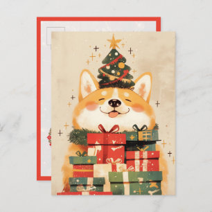 Adorable Welsh Corgi with Christmas Gifts Postcard