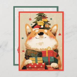 Adorable Welsh Corgi with Christmas Gifts Postcard