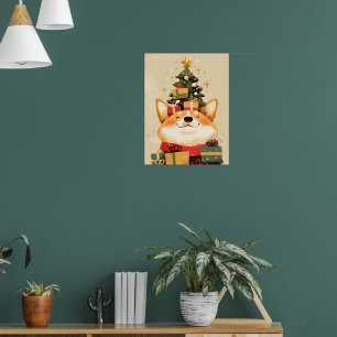 Adorable Welsh Corgi with Christmas Gifts Poster
