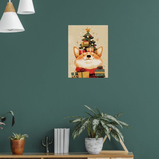 Adorable Welsh Corgi with Christmas Gifts Poster (Living Room 1)