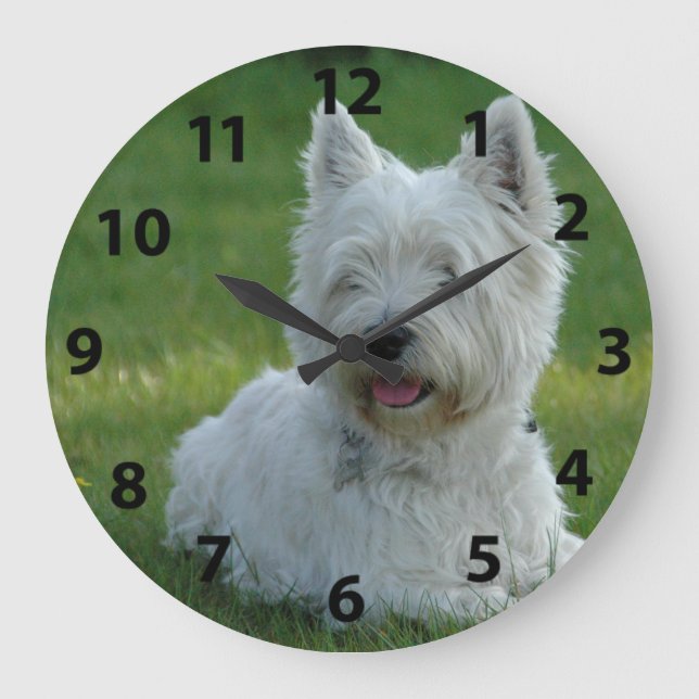 Adorable West Highland Terrier Large Clock (Front)