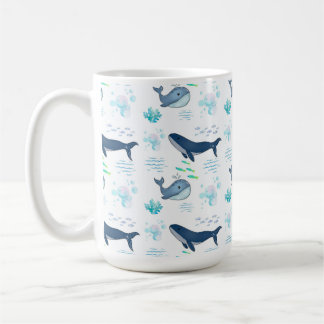 Adorable Whale and Fish Watercolor Design  Coffee Mug