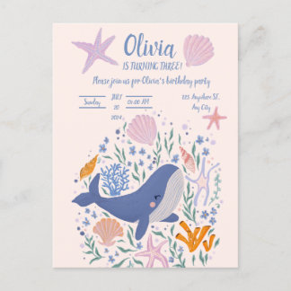 Adorable whale and sea life invitation postcard