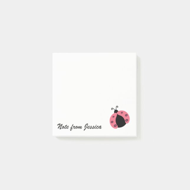 Adorable whimsical cute ladybug personalised post-it notes (Front)